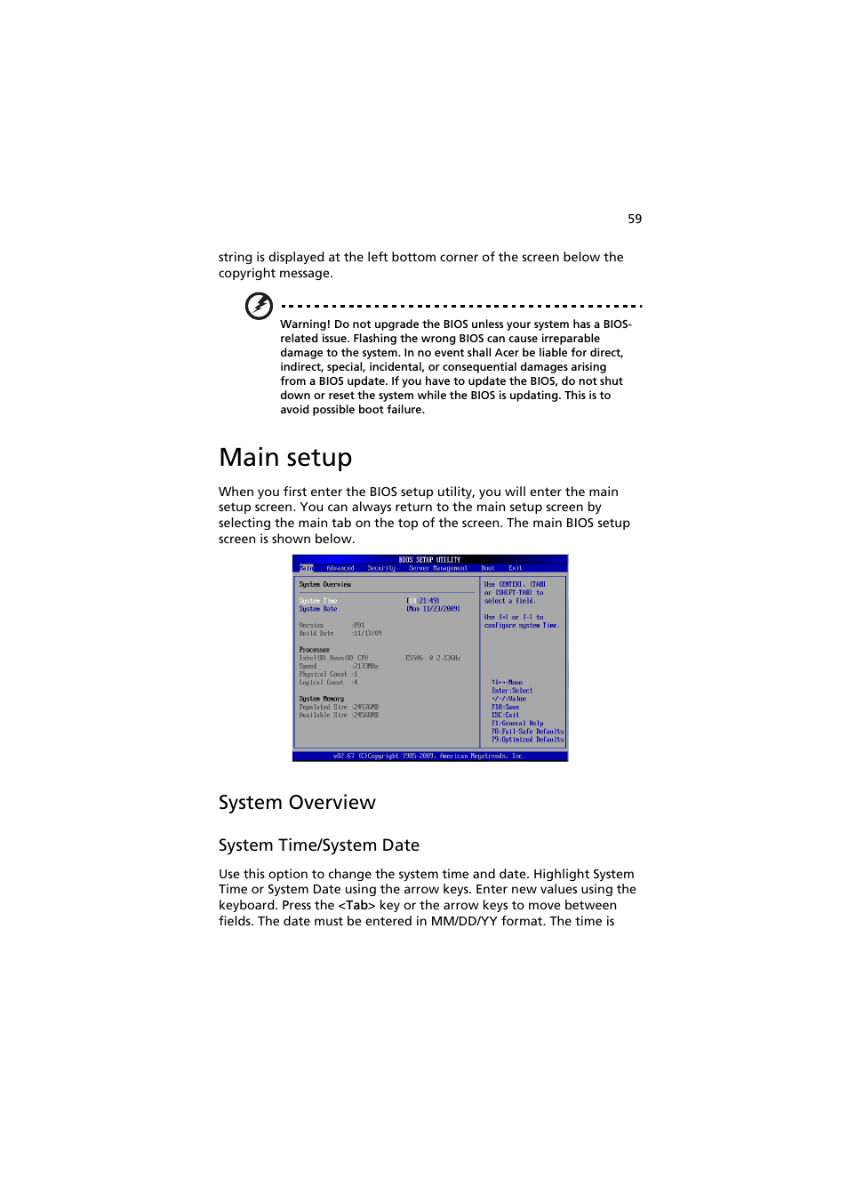 Main setup, System overview | Acer AR160 F1 User Manual | Page 75 / 162