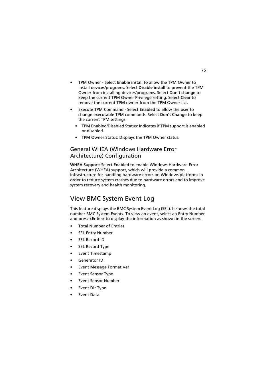 View bmc system event log | Acer AR160 F1 User Manual | Page 91 / 162