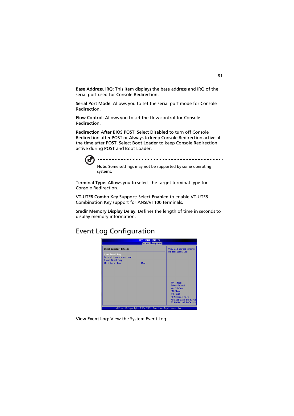 Event log configuration | Acer AR160 F1 User Manual | Page 97 / 162