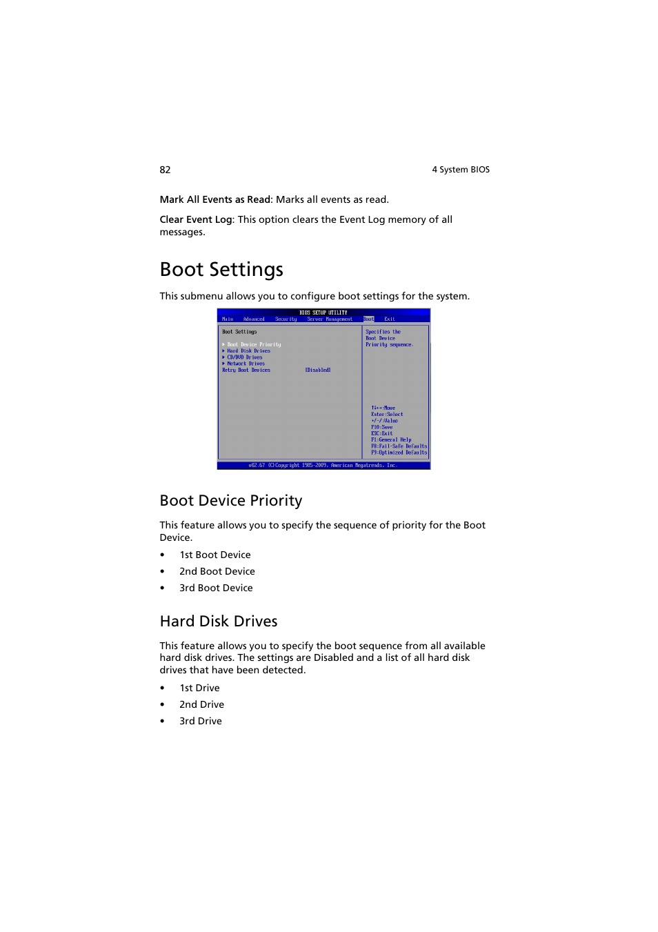 Boot settings, Boot device priority, Hard disk drives | Acer AR160 F1 User Manual | Page 98 / 162