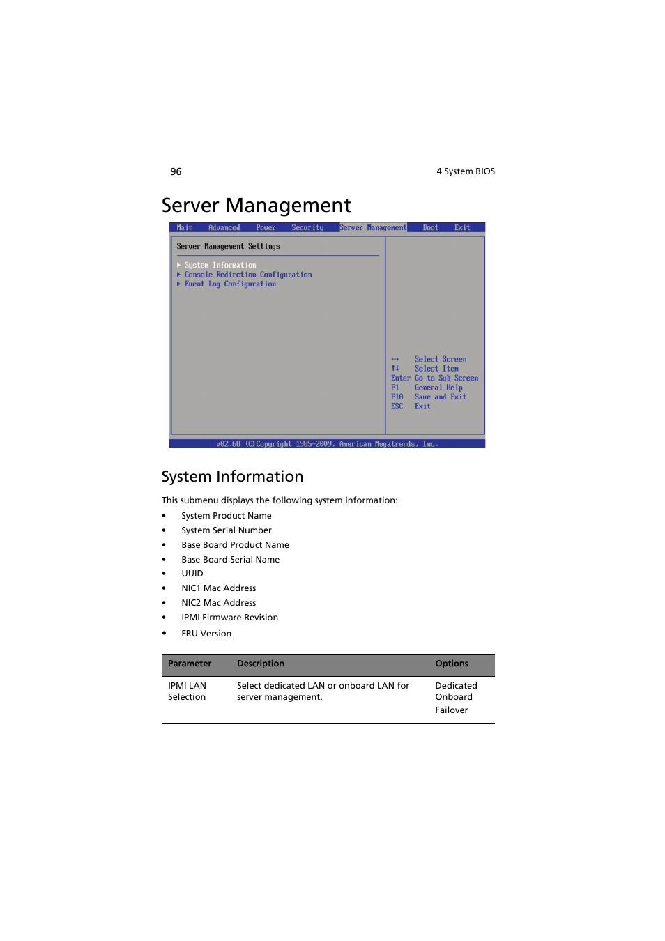 Server management, System information | Acer AT350 F1 User Manual | Page 108 / 184