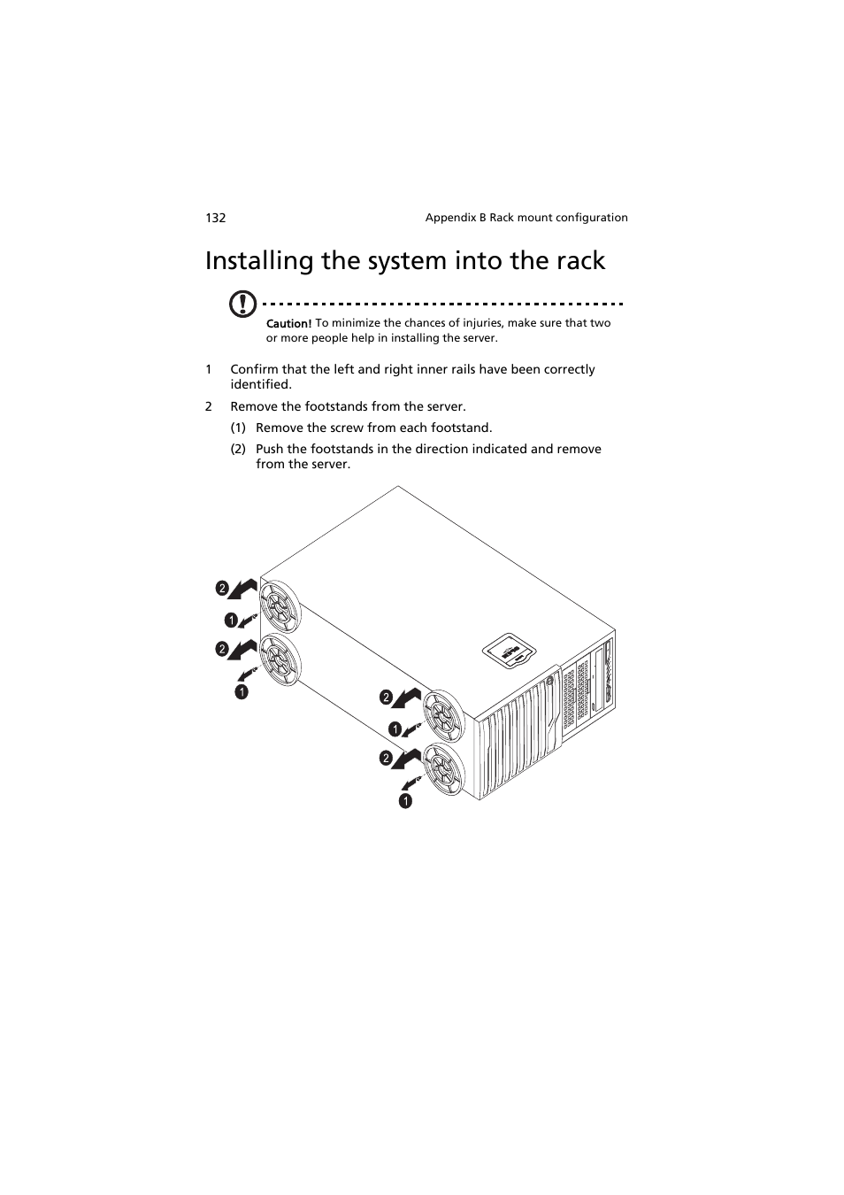 Installing the system into the rack | Acer AT350 F1 User Manual | Page 144 / 184