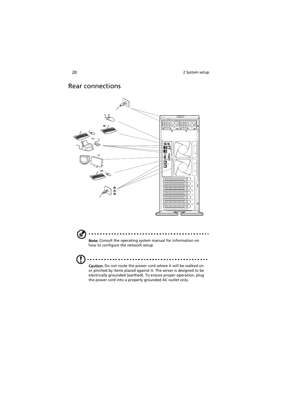 Rear connections | Acer AT350 F1 User Manual | Page 32 / 184