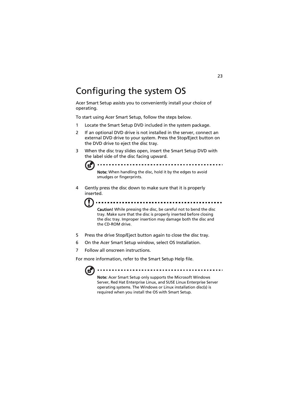 Configuring the system os | Acer AT350 F1 User Manual | Page 35 / 184