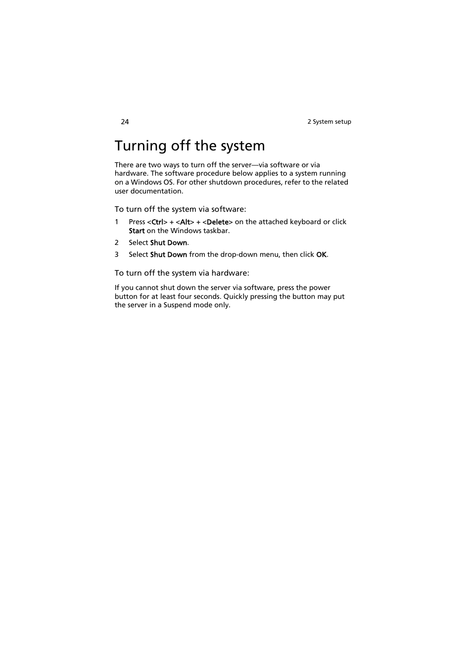 Turning off the system | Acer AT350 F1 User Manual | Page 36 / 184