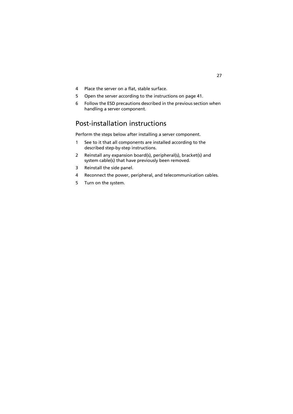 Post-installation instructions, Post-installation instructions 27 | Acer AT350 F1 User Manual | Page 39 / 184