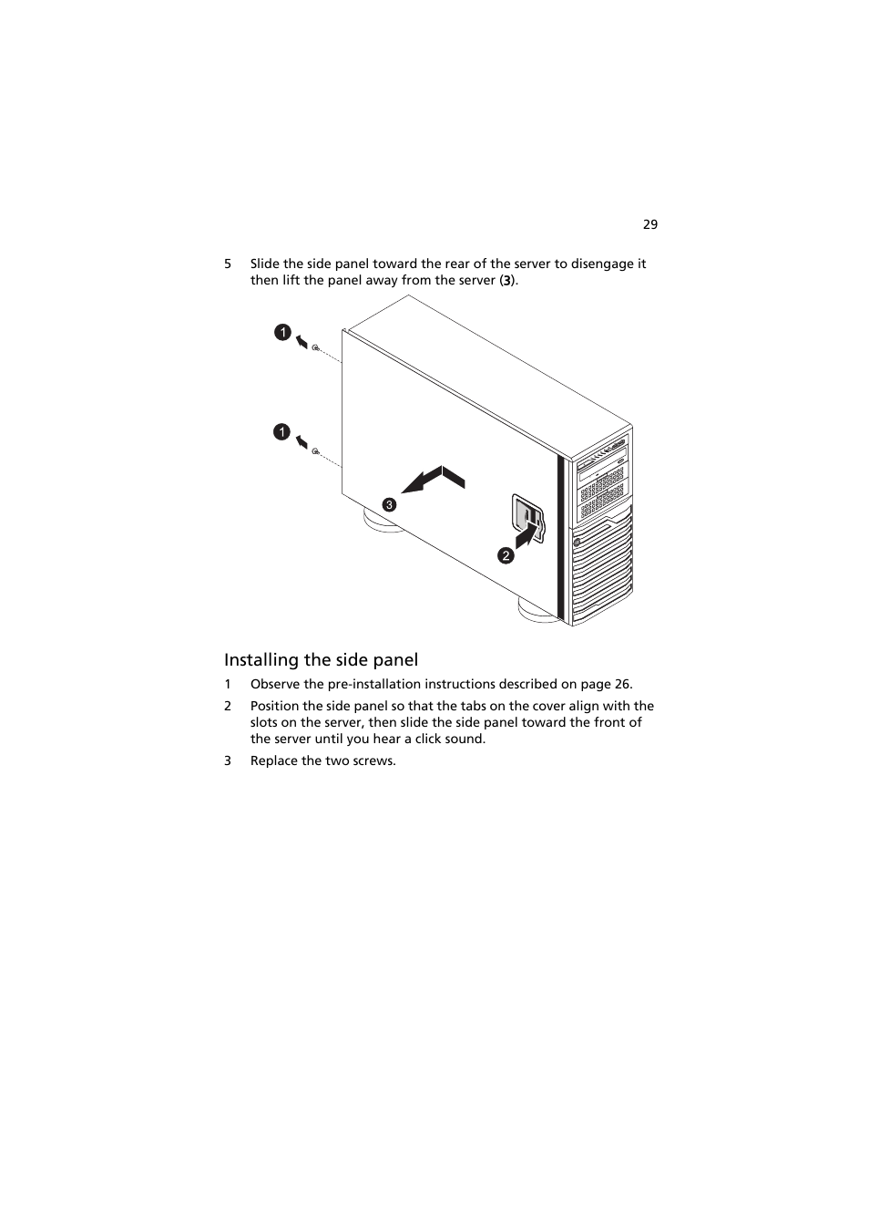 Installing the side panel | Acer AT350 F1 User Manual | Page 41 / 184