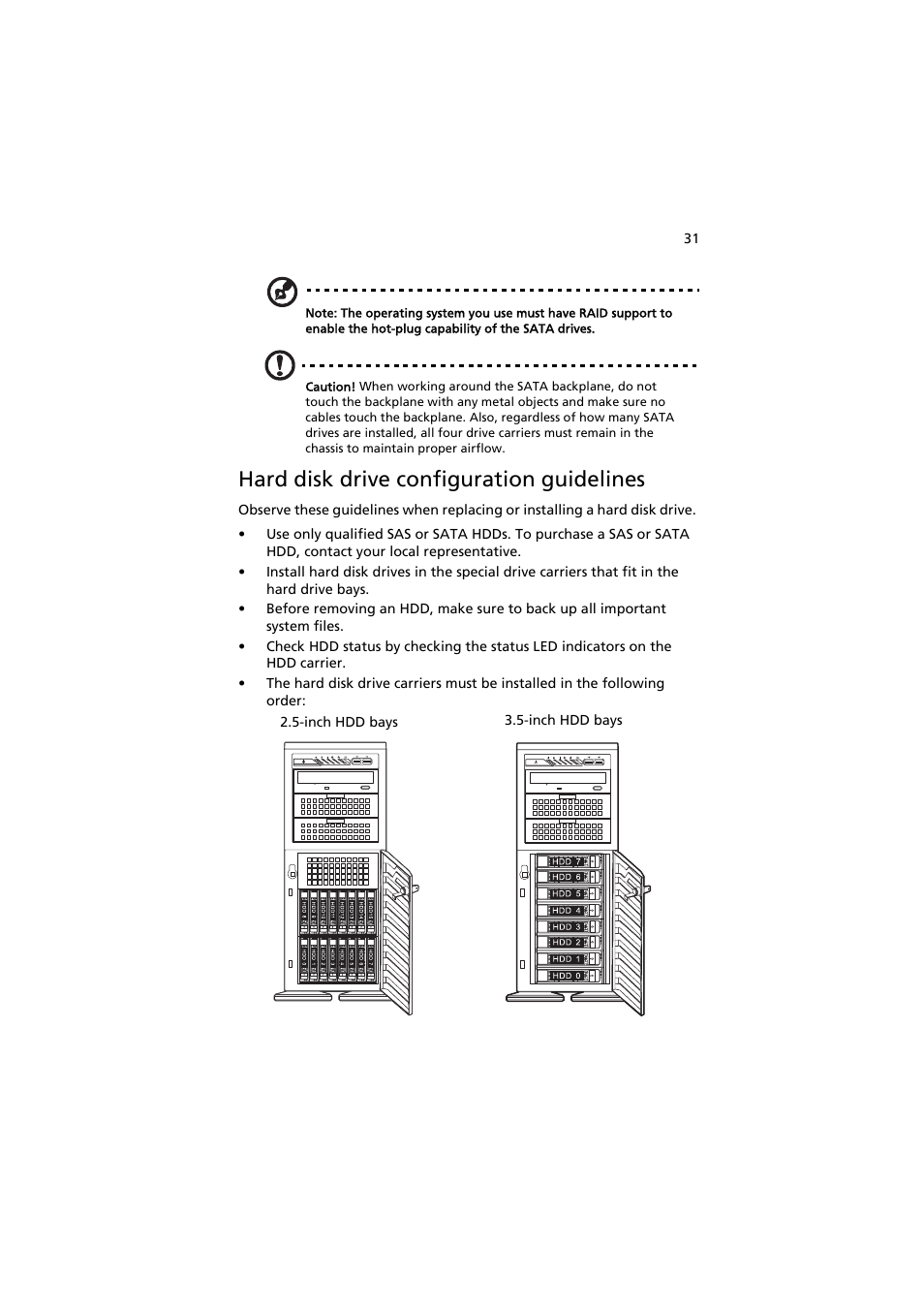 Hard disk drive configuration guidelines | Acer AT350 F1 User Manual | Page 43 / 184