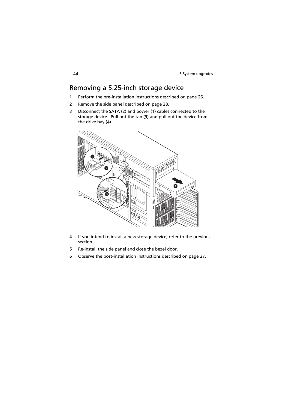 Removing a 5.25-inch storage device | Acer AT350 F1 User Manual | Page 56 / 184