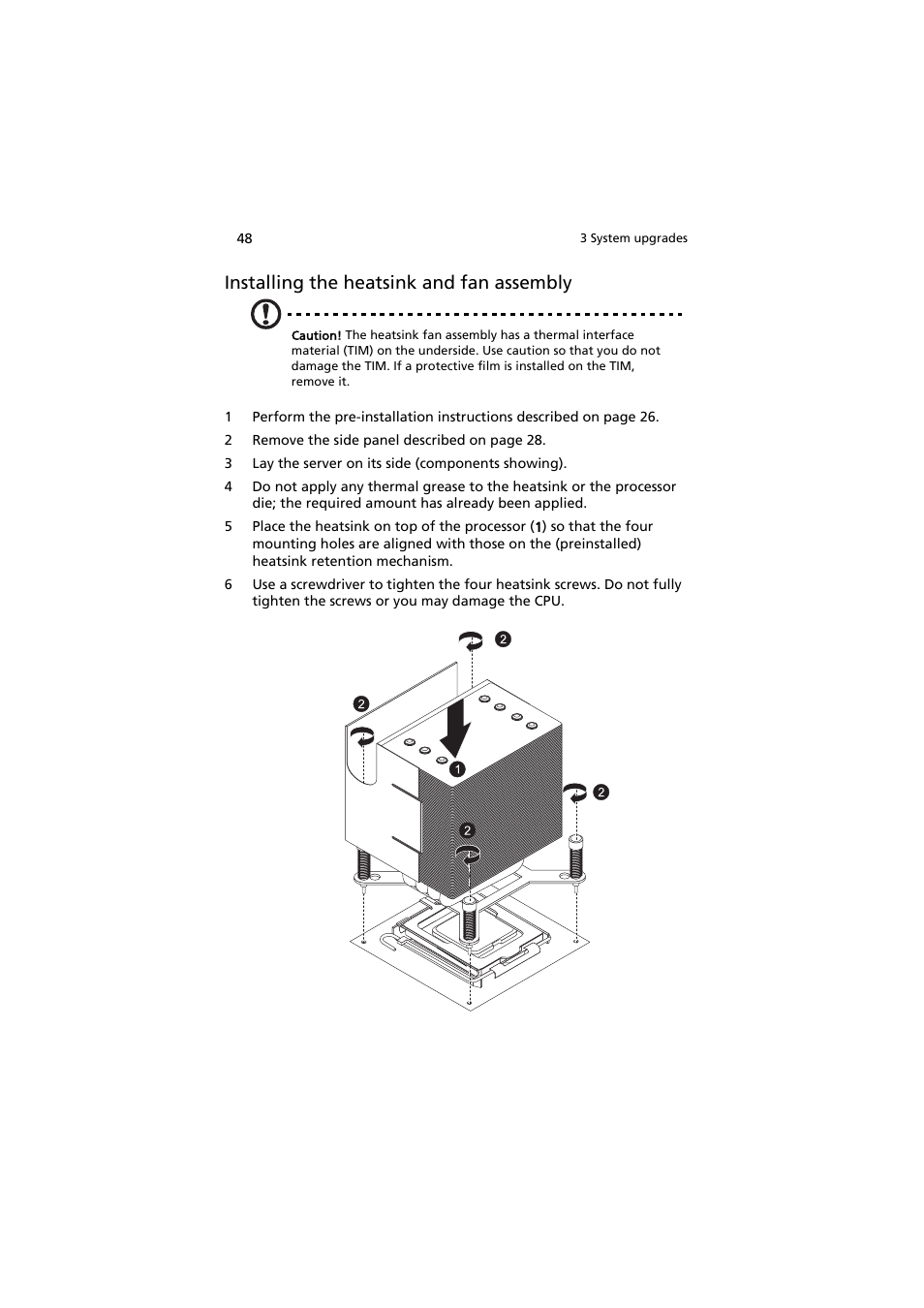 Installing the heatsink and fan assembly | Acer AT350 F1 User Manual | Page 60 / 184