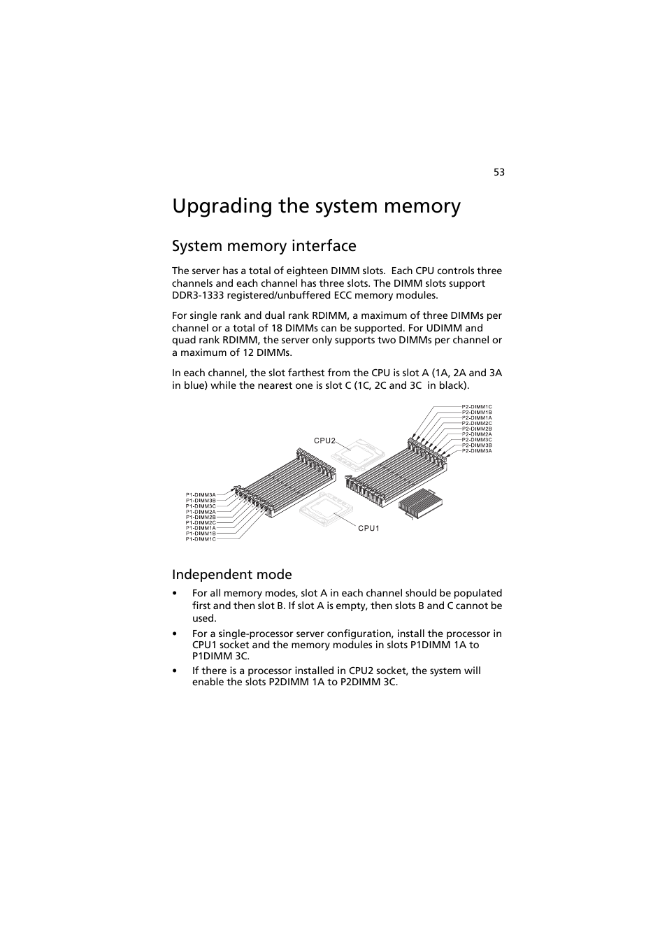 Upgrading the system memory, System memory interface | Acer AT350 F1 User Manual | Page 65 / 184