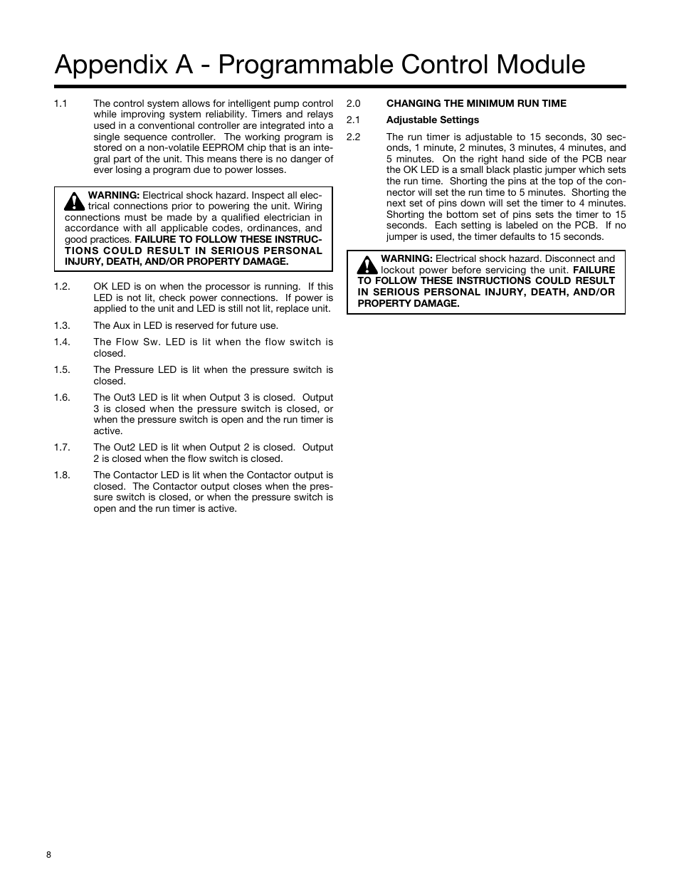 Appendix a - programmable control module | Xylem 19-001-290B Residential Fire Pump Package User Manual | Page 8 / 10