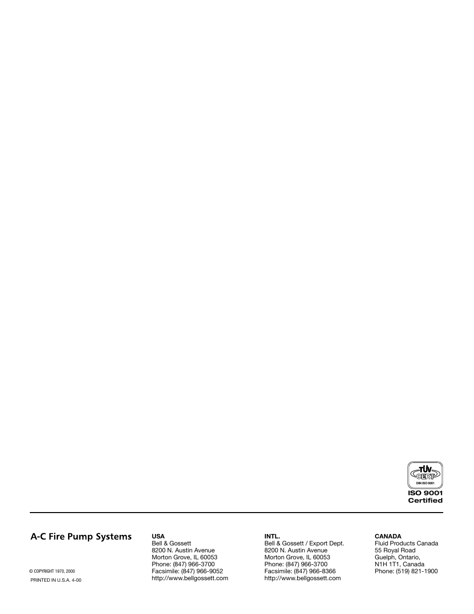 Xylem 1580 Series In-Line Mounted Centrifugal Fire Pumps AC2516 User Manual | Page 8 / 8