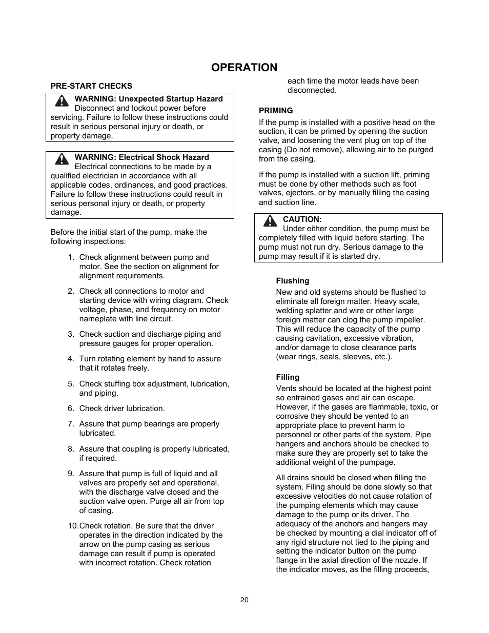 Operation | Xylem 8100 Series Centrifugal Pumps AC2515 REV.C User Manual | Page 20 / 63