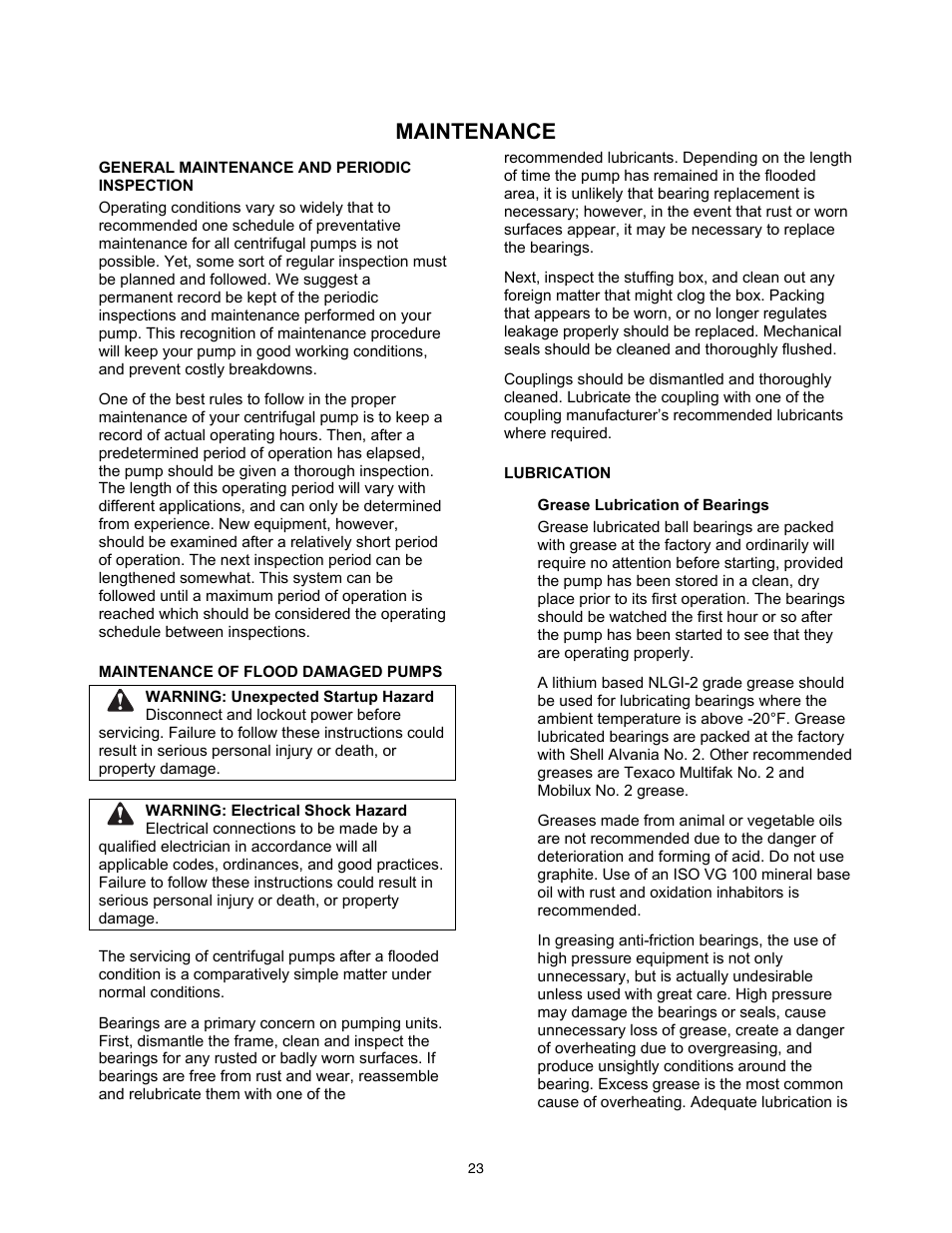 Maintenance | Xylem 8100 Series Centrifugal Pumps AC2515 REV.C User Manual | Page 23 / 63