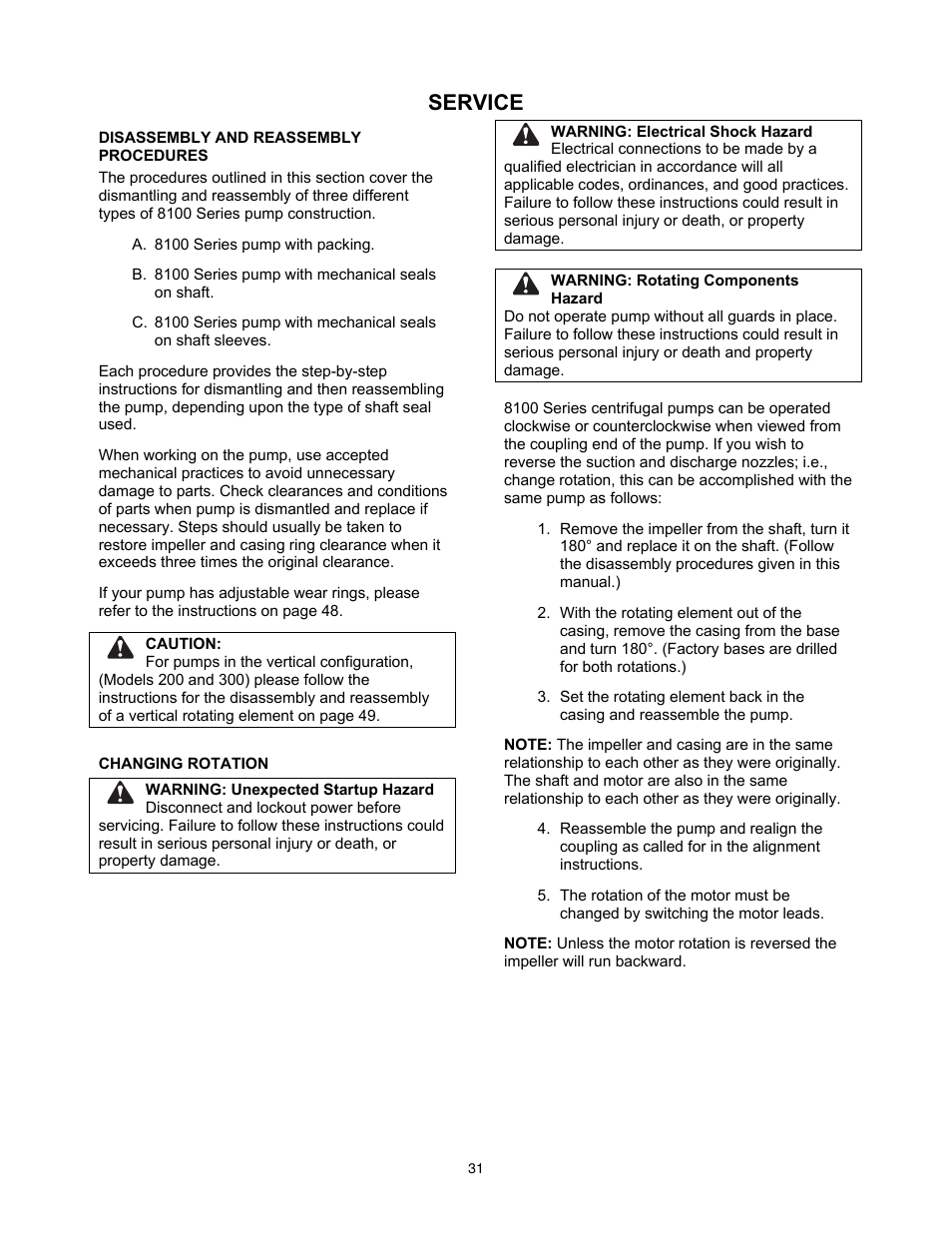 Service | Xylem 8100 Series Centrifugal Pumps AC2515 REV.C User Manual | Page 31 / 63