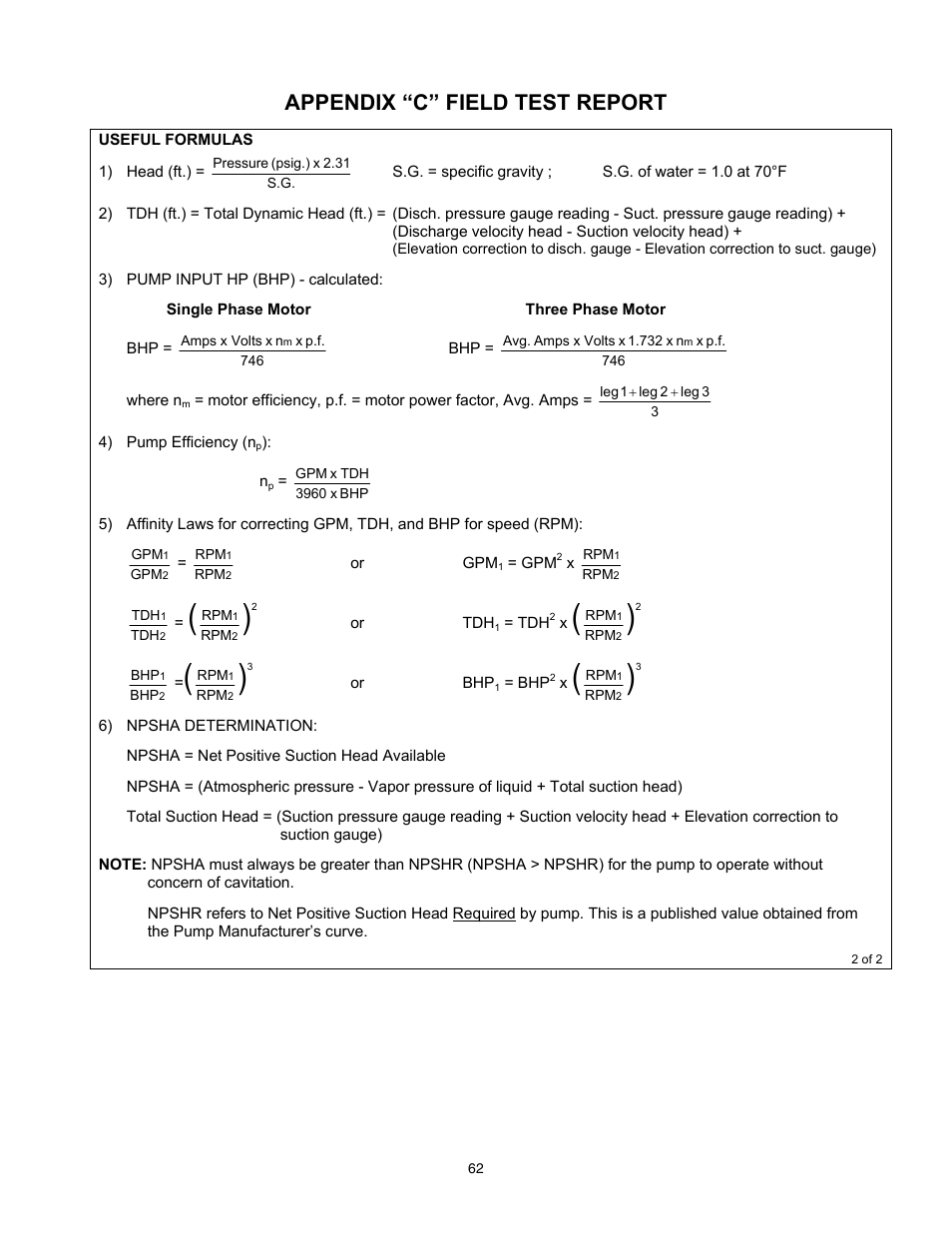 Appendix “c” field test report | Xylem 8100 Series Centrifugal Pumps AC2515 REV.C User Manual | Page 62 / 63