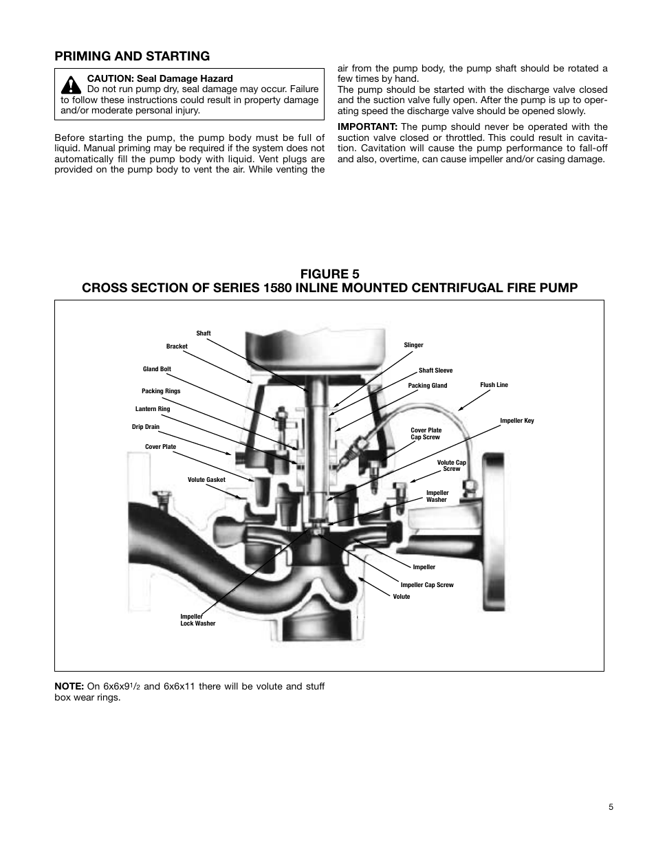 Priming and starting | Xylem 1580 Series In-Line Mounted Centrifugal Fire Pumps AC2516 REV.B User Manual | Page 5 / 8