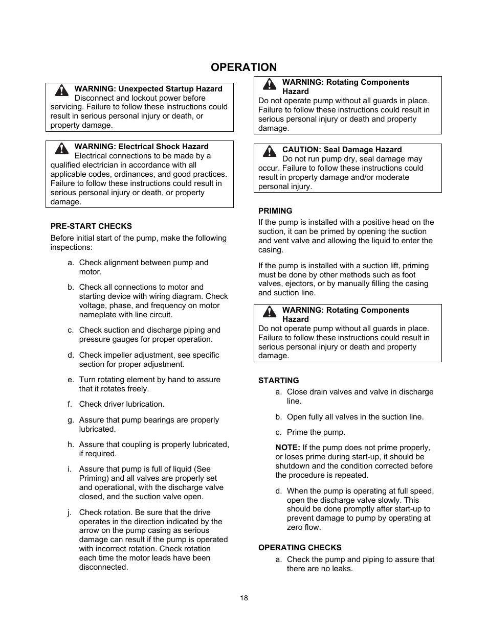 Operation | Xylem 8200 Series Base Mounted Centrifugal Fire Pumps AC2675 REV.C User Manual | Page 18 / 38