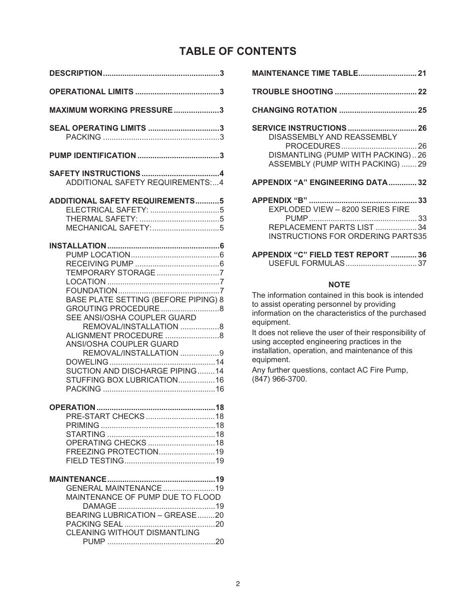 Xylem 8200 Series Base Mounted Centrifugal Fire Pumps AC2675 REV.C User Manual | Page 2 / 38