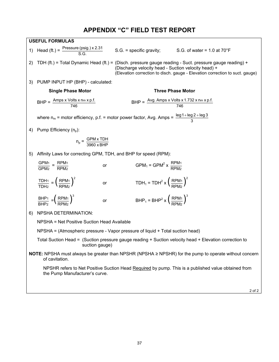 Appendix “c” field test report | Xylem 8200 Series Base Mounted Centrifugal Fire Pumps AC2675 REV.C User Manual | Page 37 / 38
