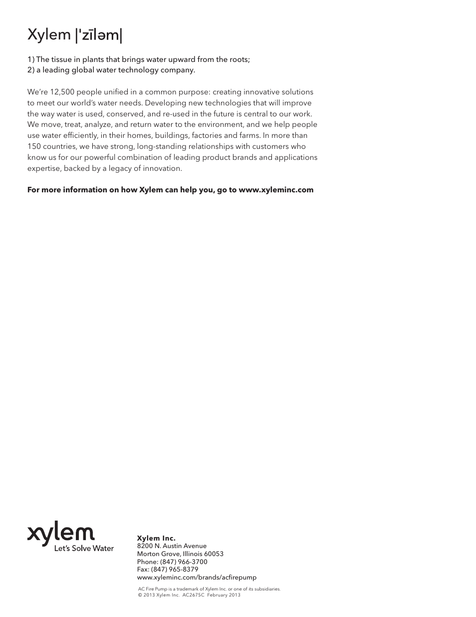 Xylem | Xylem 8200 Series Base Mounted Centrifugal Fire Pumps AC2675 REV.C User Manual | Page 38 / 38