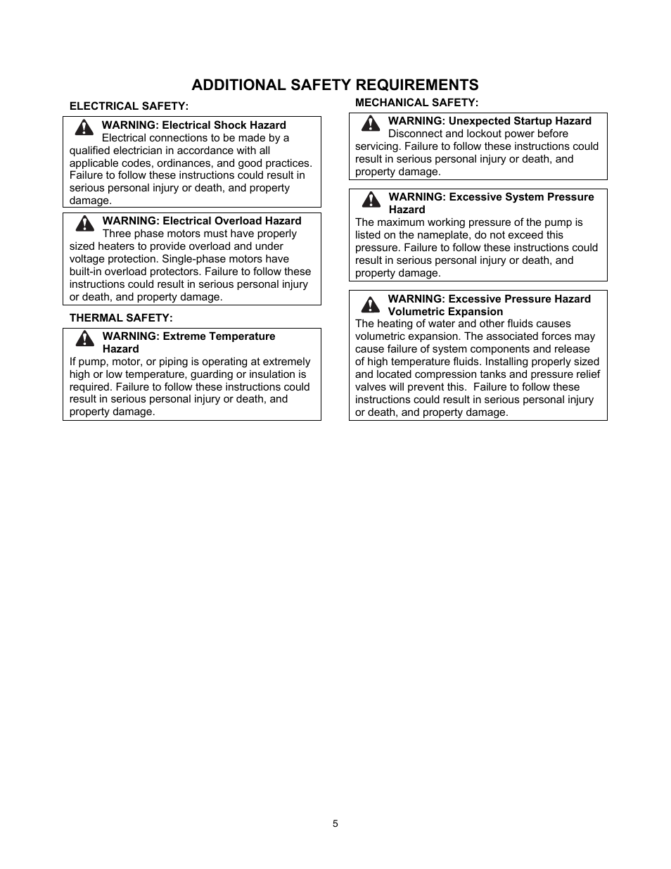 Additional safety requirements | Xylem 8200 Series Base Mounted Centrifugal Fire Pumps AC2675 REV.C User Manual | Page 5 / 38