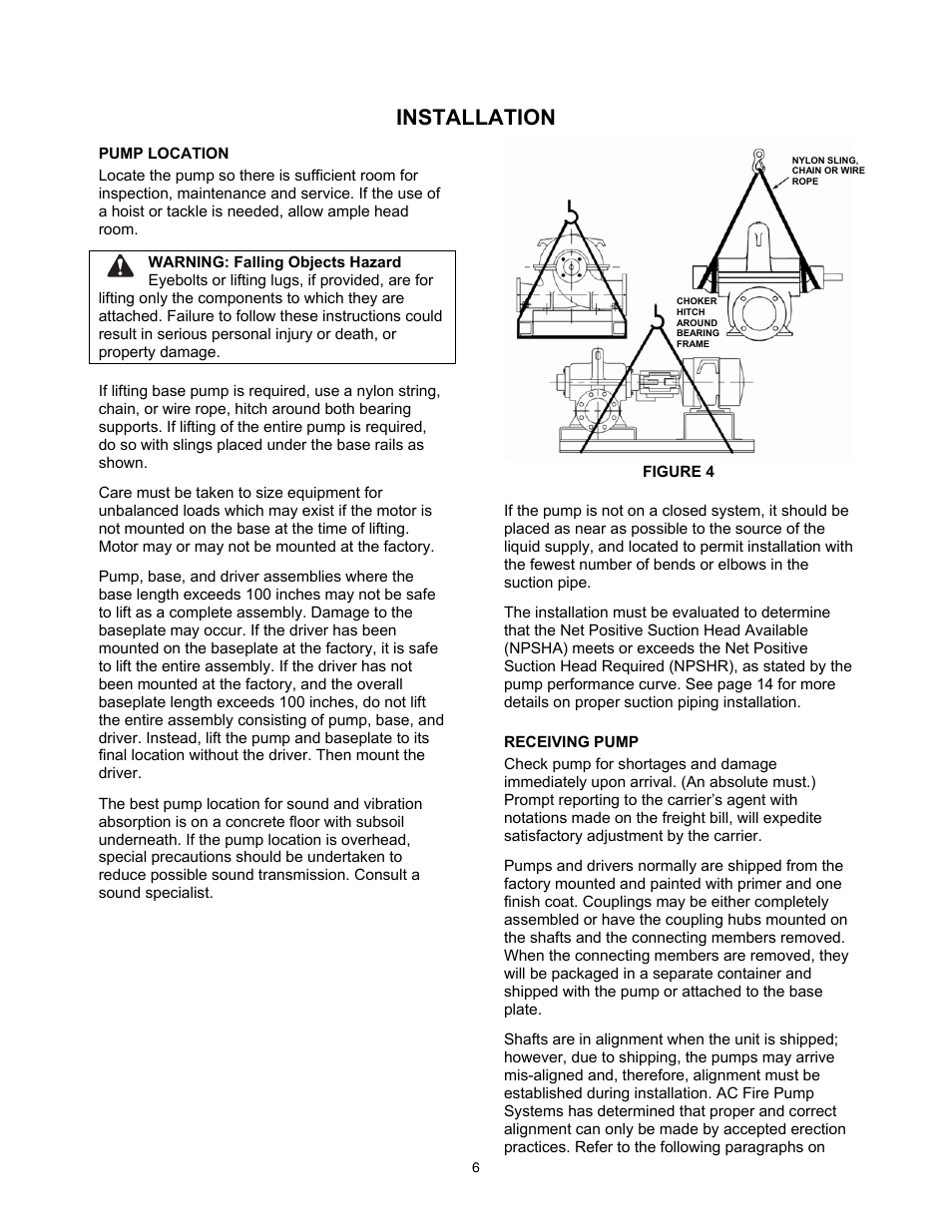 Installation | Xylem 8200 Series Base Mounted Centrifugal Fire Pumps AC2675 REV.C User Manual | Page 6 / 38