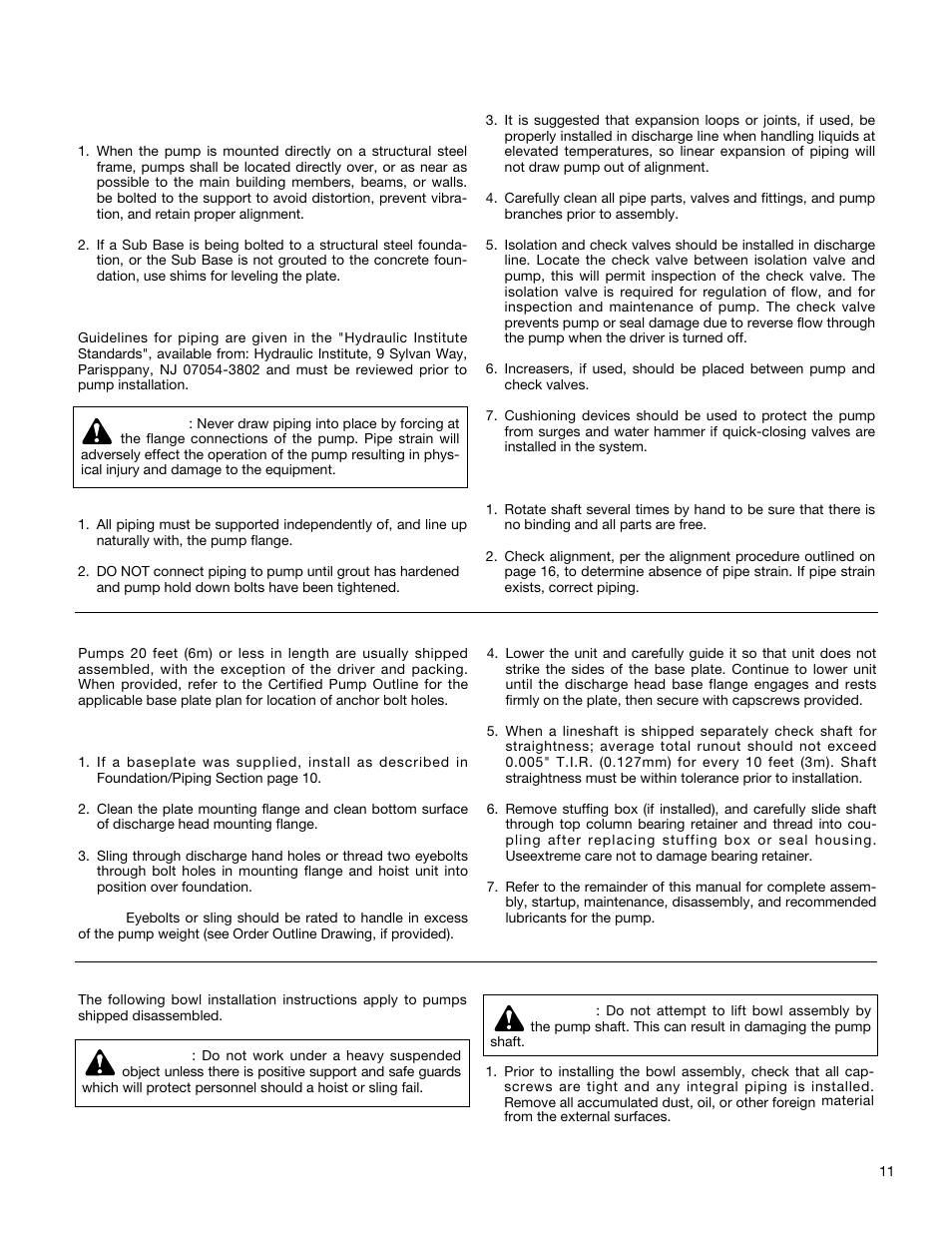 Pump installation, Installing bowl assembly | Xylem A-C Fire Pump – Vertical Turbine Fire Pump AC8499 User Manual | Page 11 / 28