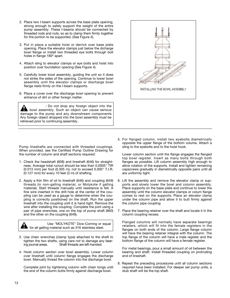 Installing the column | Xylem A-C Fire Pump – Vertical Turbine Fire Pump AC8499 User Manual | Page 12 / 28