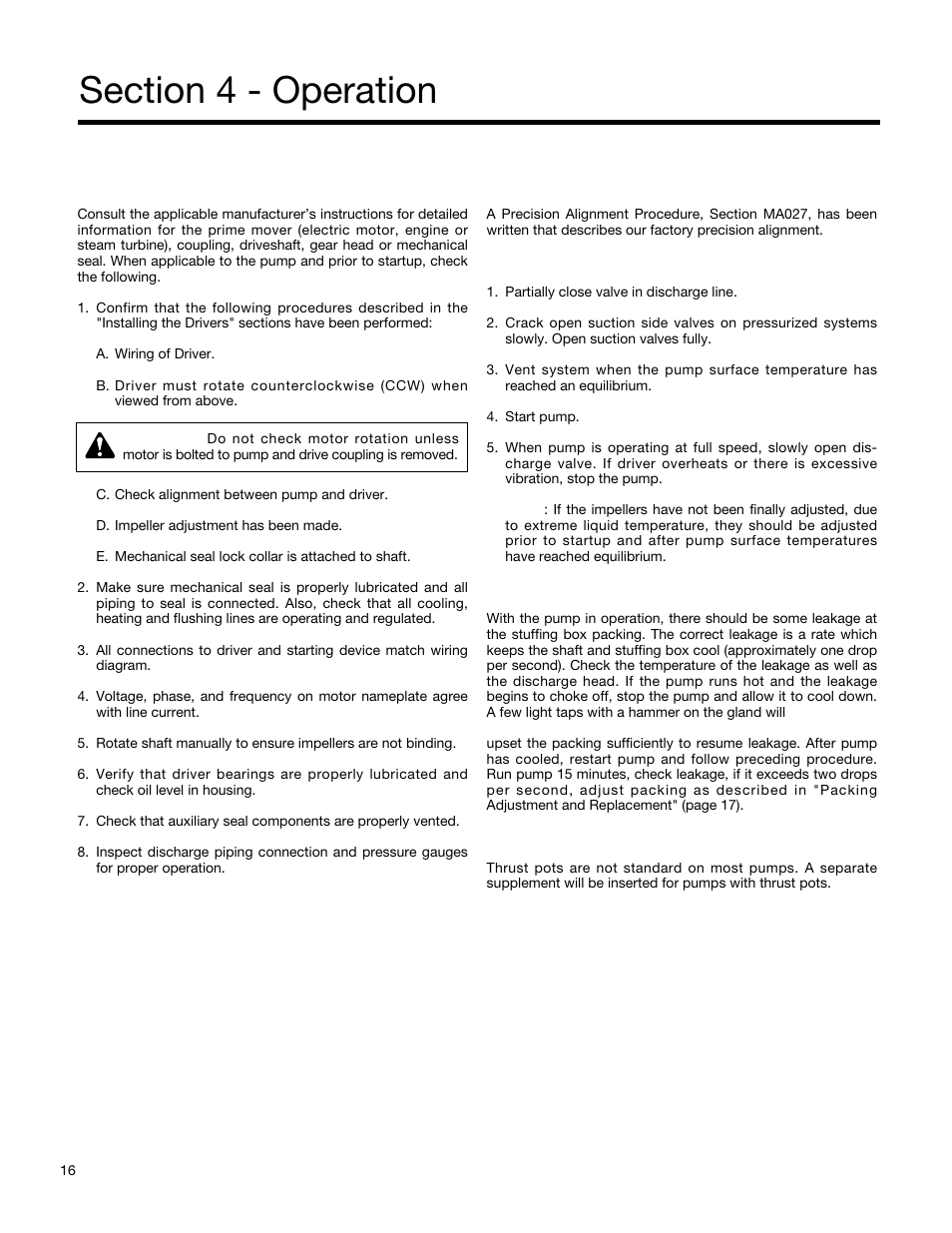 Pump startup & operation | Xylem A-C Fire Pump – Vertical Turbine Fire Pump AC8499 User Manual | Page 16 / 28