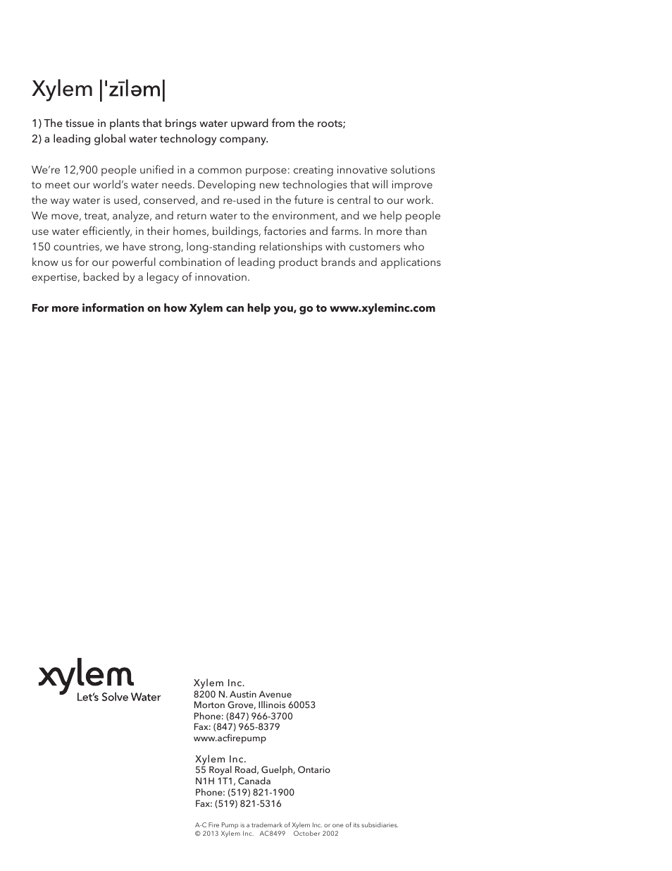 Xylem | Xylem A-C Fire Pump – Vertical Turbine Fire Pump AC8499 User Manual | Page 28 / 28