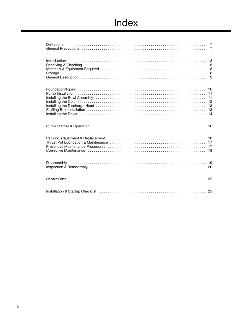 Index | Xylem A-C Fire Pump – Vertical Turbine Fire Pump AC8499 User Manual | Page 6 / 28