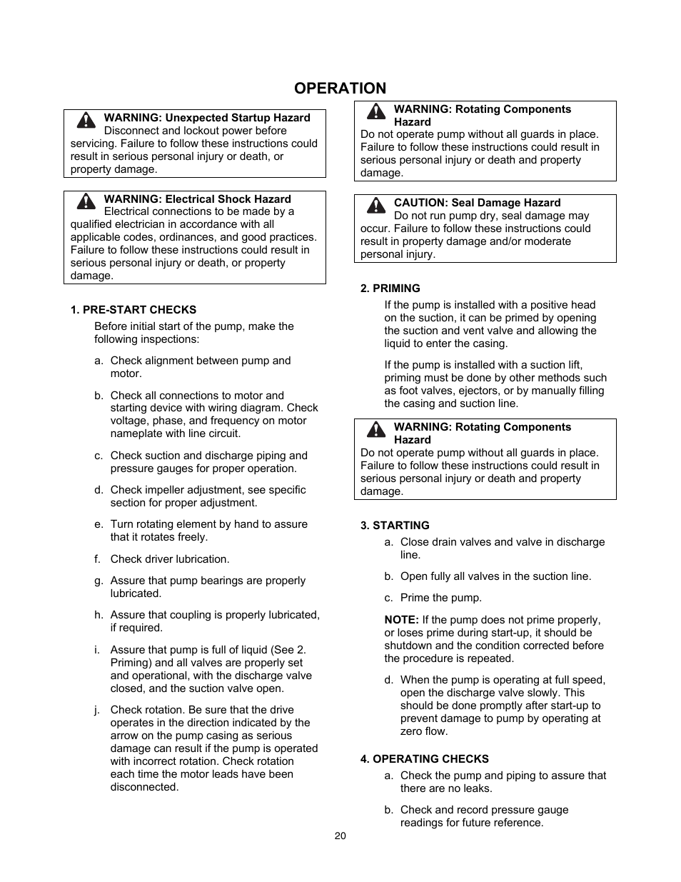 Operation | Xylem 9100 Series Base Mounted Centrifugal Fire Pumps AC8585 REV.C User Manual | Page 20 / 37