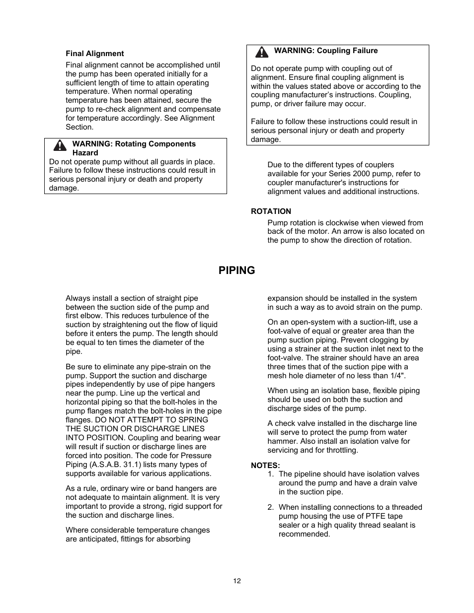 Piping | Xylem 2000 Series Frame Mounted Pumps AC8652 REV.C User Manual | Page 12 / 20