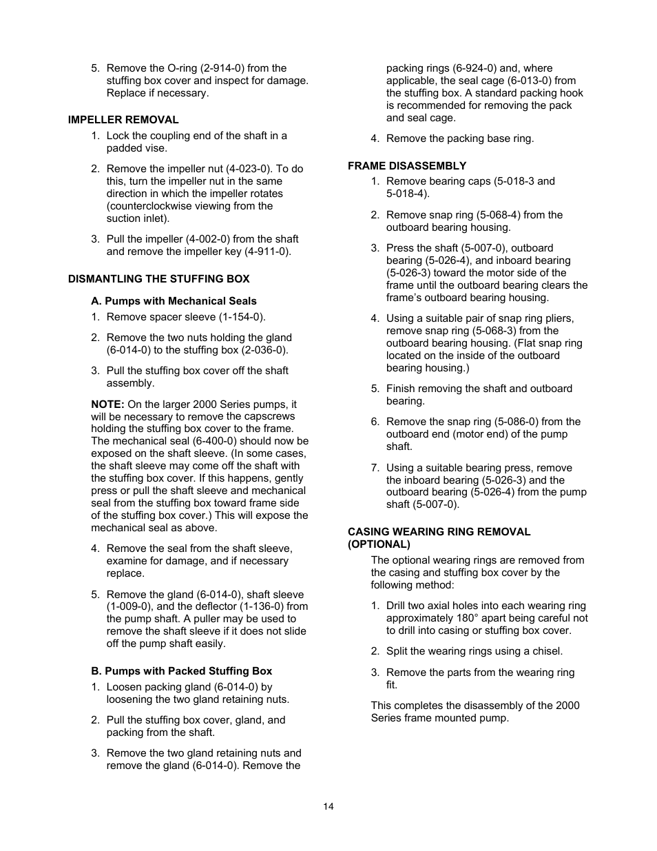 Xylem 2000 Series Frame Mounted Pumps AC8652 REV.C User Manual | Page 14 / 20