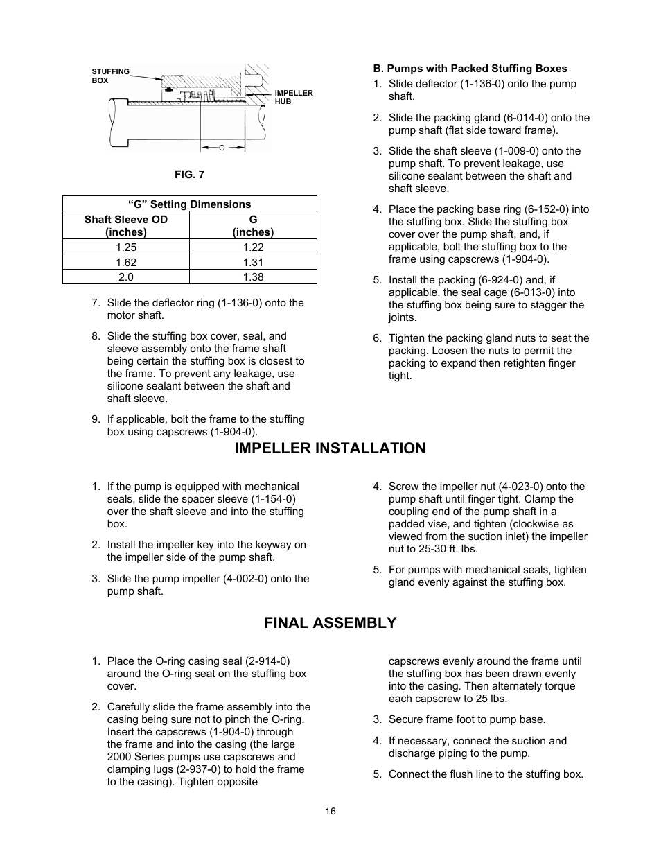Instal, Final assemb, Impeller | Lation | Xylem 2000 Series Frame Mounted Pumps AC8652 REV.C User Manual | Page 16 / 20