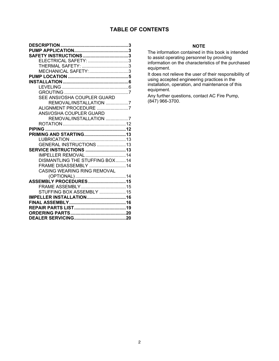 Xylem 2000 Series Frame Mounted Pumps AC8652 REV.C User Manual | Page 2 / 20