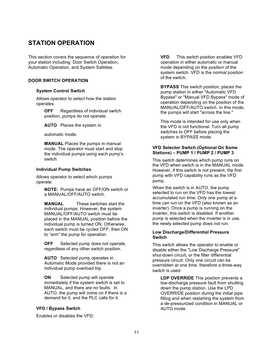 Station operation | Xylem 19 001 200 R2 SILENT STORM VFD Pumping System User Manual | Page 13 / 38
