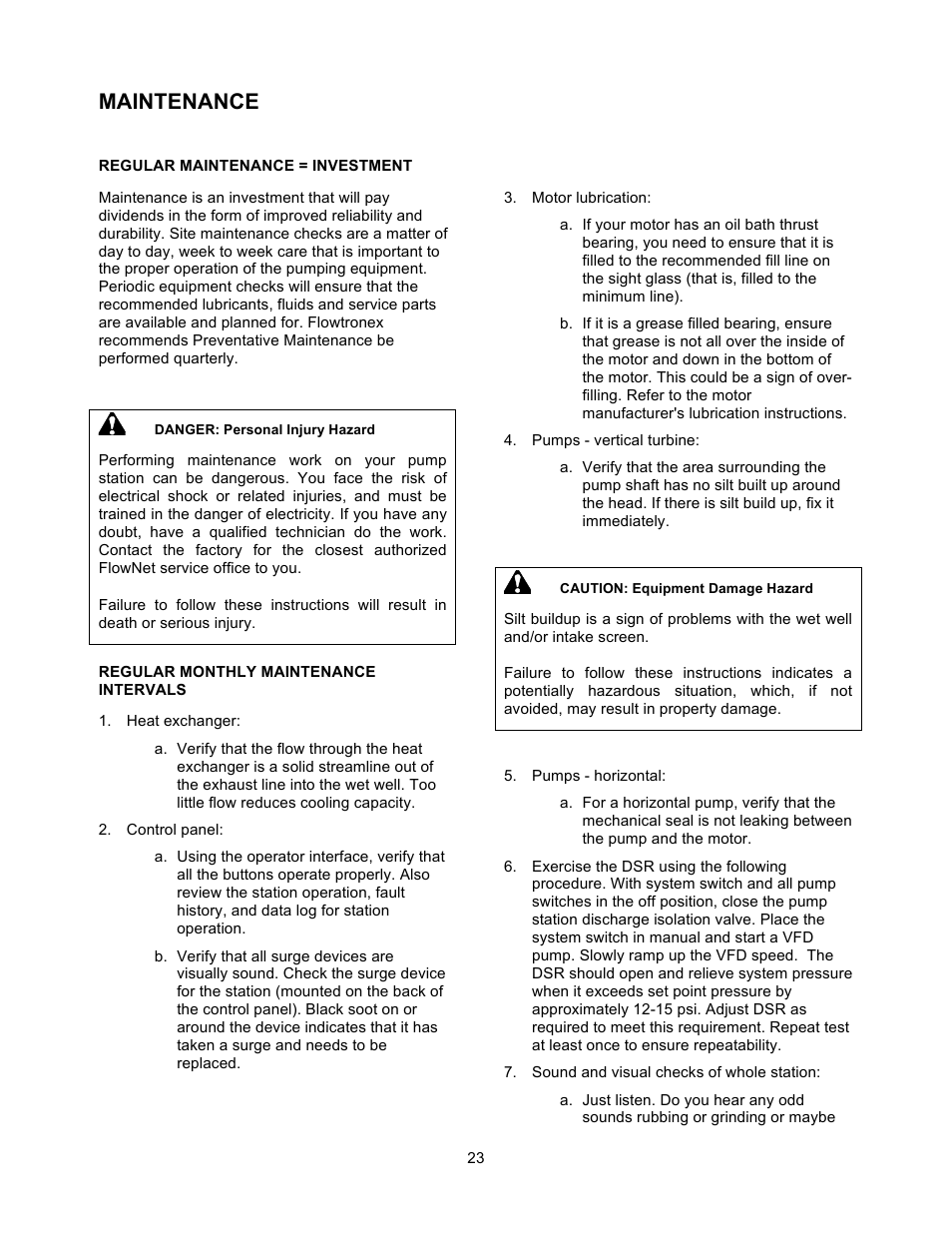 Maintenance | Xylem 19 001 200 R2 SILENT STORM VFD Pumping System User Manual | Page 25 / 38