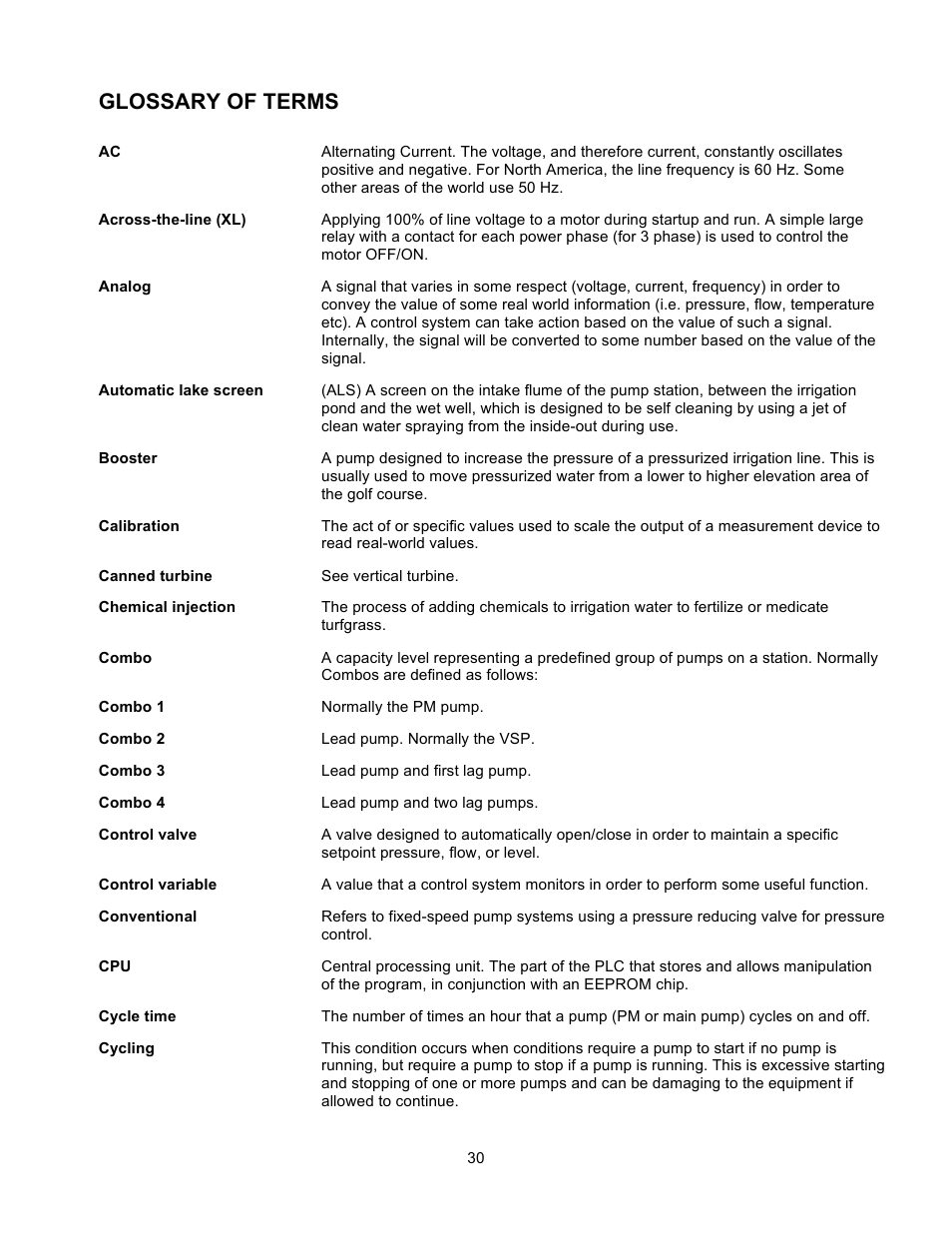 Glossary of terms | Xylem 19 001 200 R2 SILENT STORM VFD Pumping System User Manual | Page 32 / 38