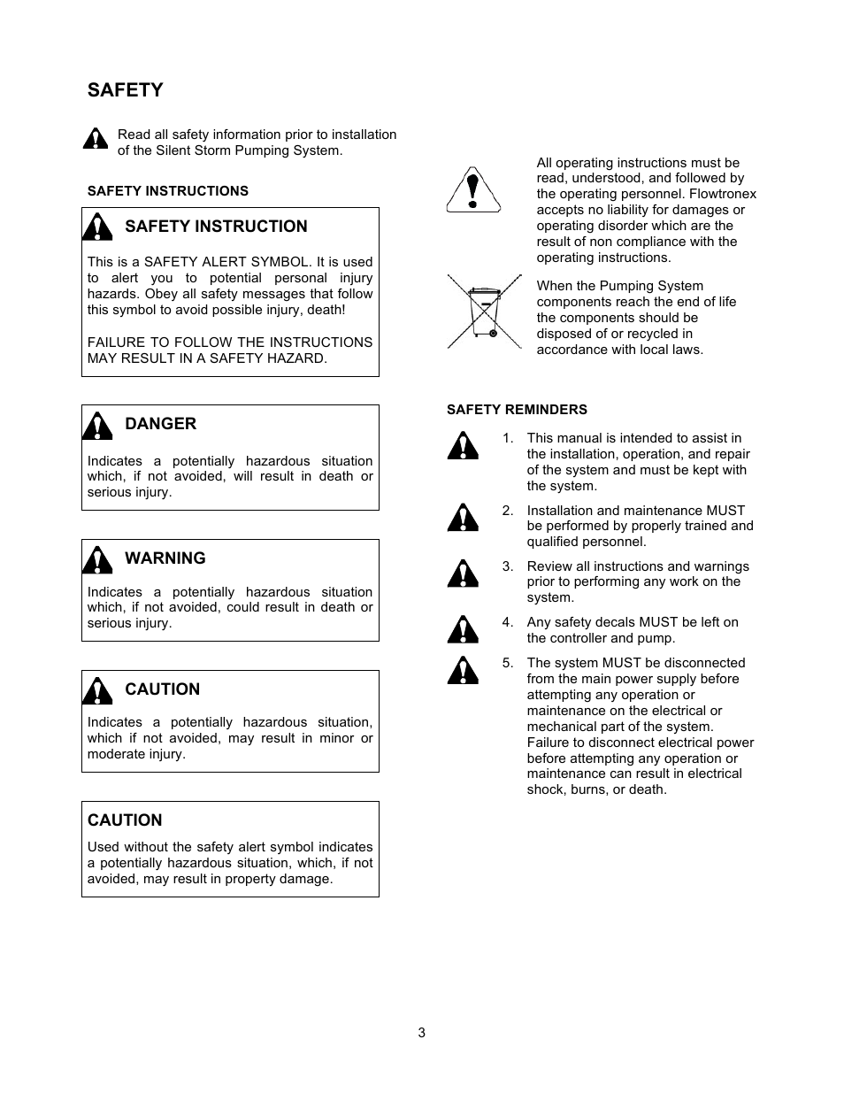 Safety | Xylem 19 001 200 R2 SILENT STORM VFD Pumping System User Manual | Page 5 / 38