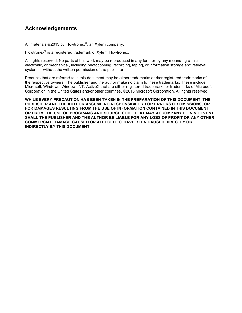 Acknowledgements | Xylem 19 001 251 R3 Floboy VFD Pumping System User Manual | Page 2 / 40