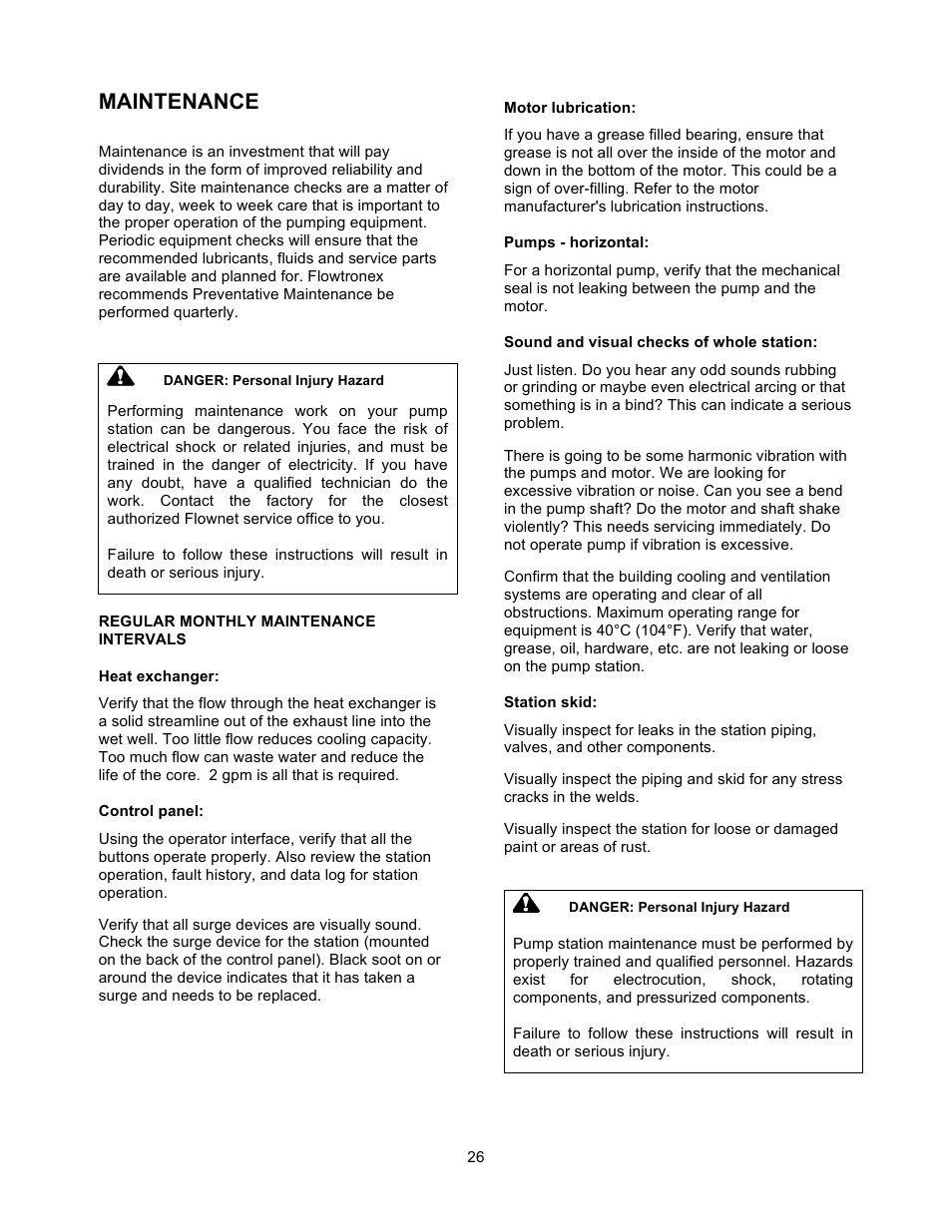 Maintenance | Xylem 19 001 251 R3 Floboy VFD Pumping System User Manual | Page 30 / 40