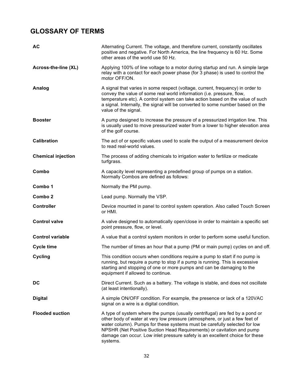 Glossary of terms | Xylem 19 001 251 R3 Floboy VFD Pumping System User Manual | Page 36 / 40