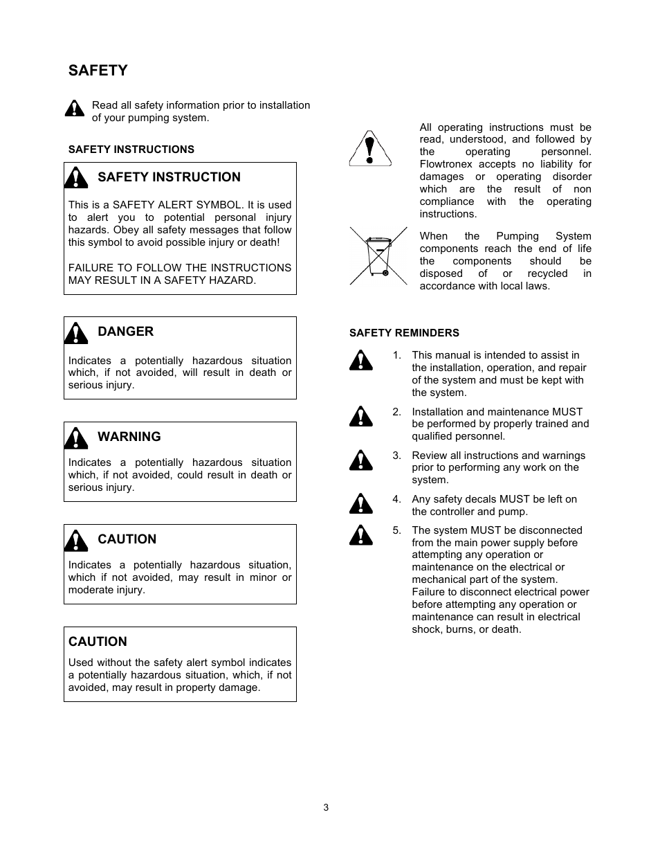 Safety | Xylem 19 001 251 R3 Floboy VFD Pumping System User Manual | Page 7 / 40