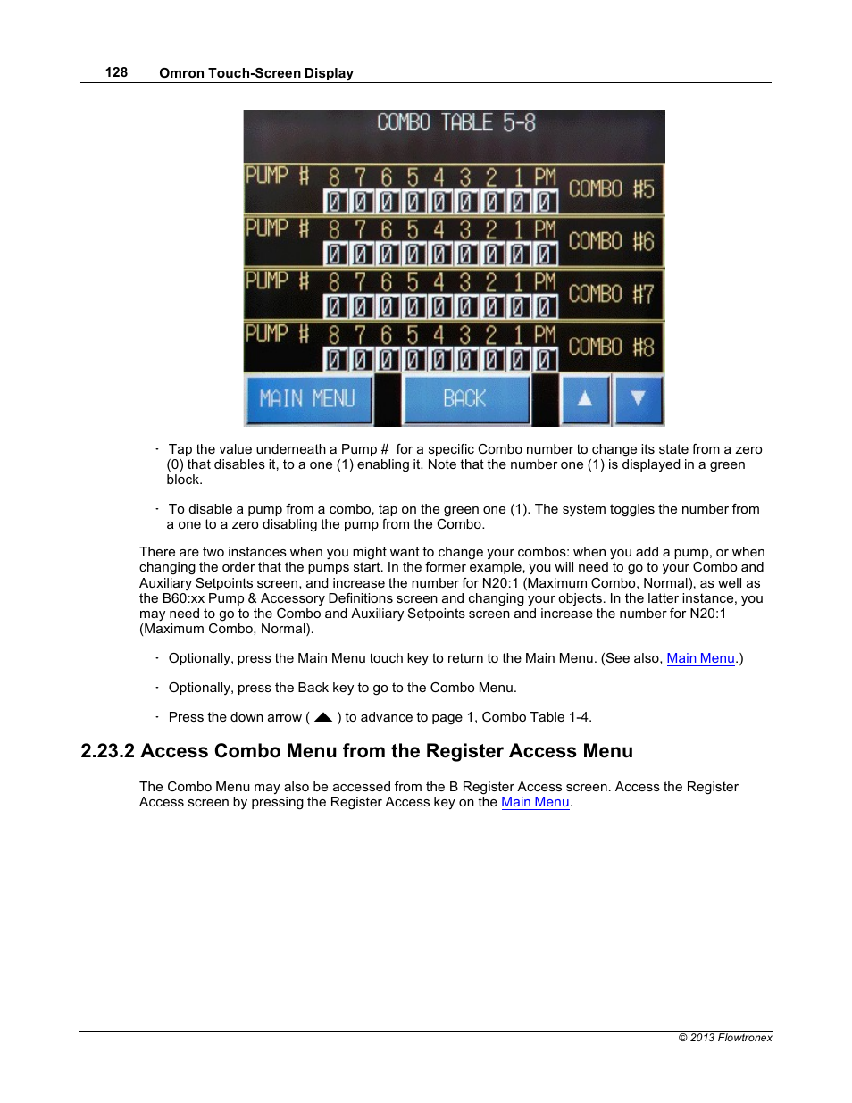 2 access combo menu from the register access menu | Xylem 19 001 300 R2 Silent Storm VFD Pumping System OMRON Touch Screen Display Manual User Manual | Page 132 / 162