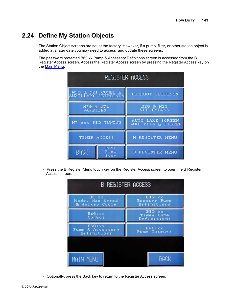 24 define my station objects | Xylem 19 001 300 R2 Silent Storm VFD Pumping System OMRON Touch Screen Display Manual User Manual | Page 145 / 162