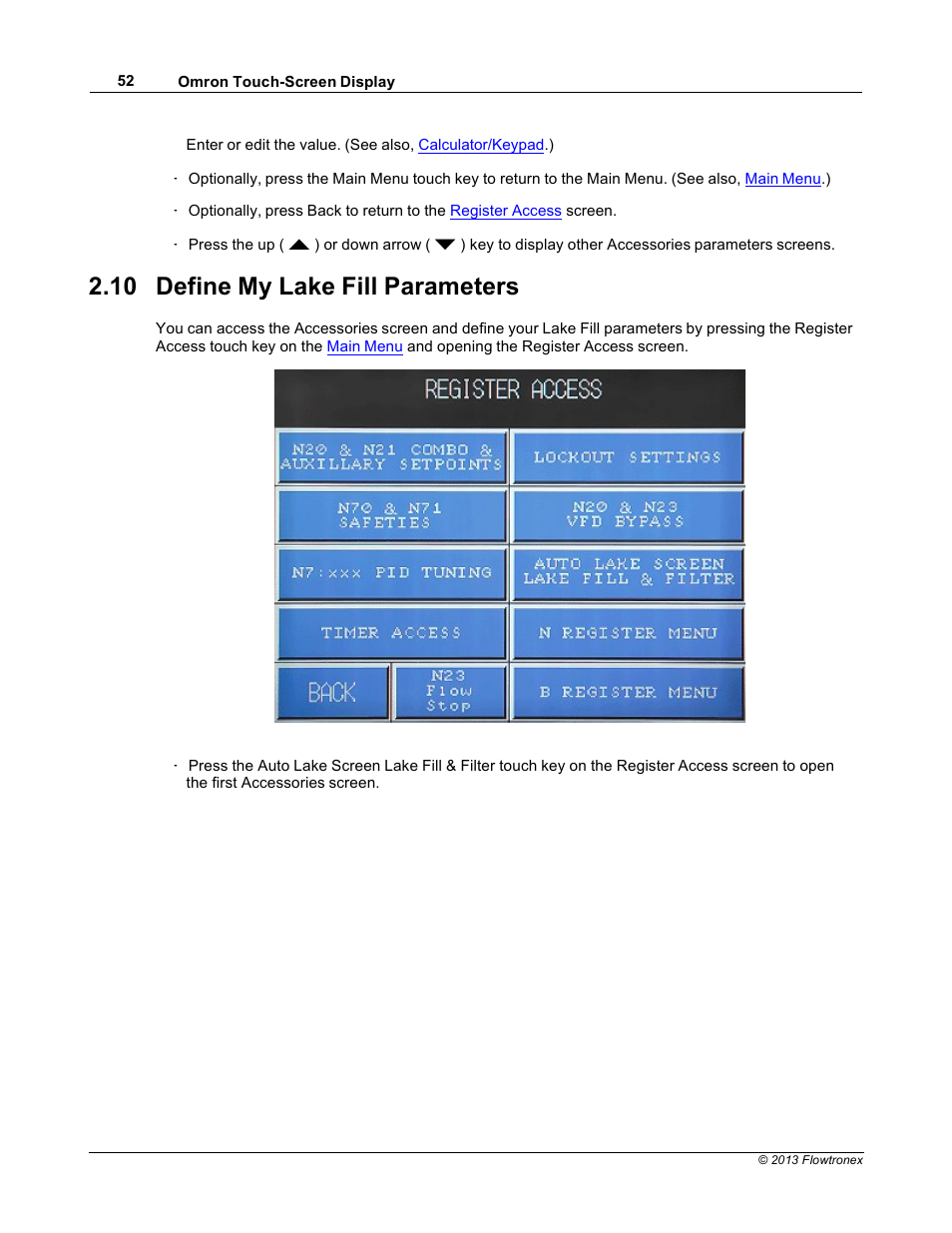 10 define my lake fill parameters | Xylem 19 001 300 R2 Silent Storm VFD Pumping System OMRON Touch Screen Display Manual User Manual | Page 56 / 162