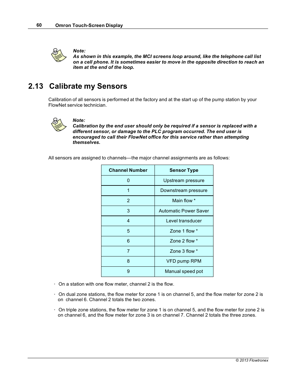 13 calibrate my sensors | Xylem 19 001 300 R2 Silent Storm VFD Pumping System OMRON Touch Screen Display Manual User Manual | Page 64 / 162